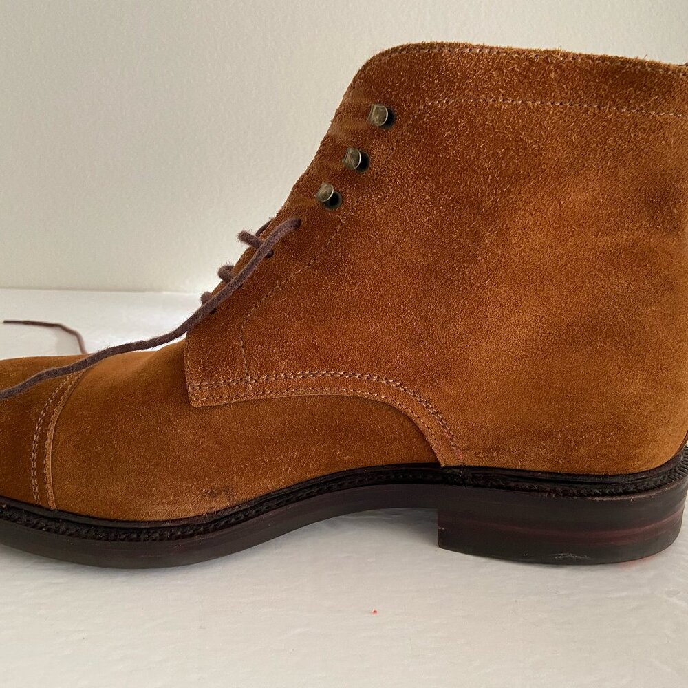 Men's Carmina Soller boots in tobacco suede with shoe trees